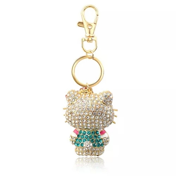 💚🔹️Hello Kitty 🔹️by Sanrio Keychain - Crystal-Studded Charm for Bag - Picture 2 of 9